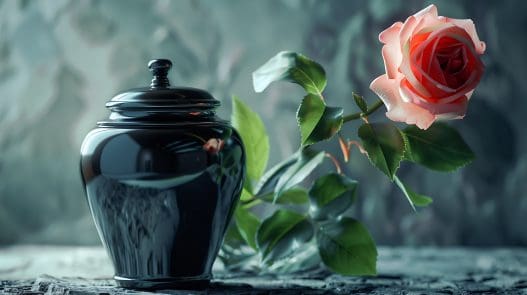 funeral urn and flower