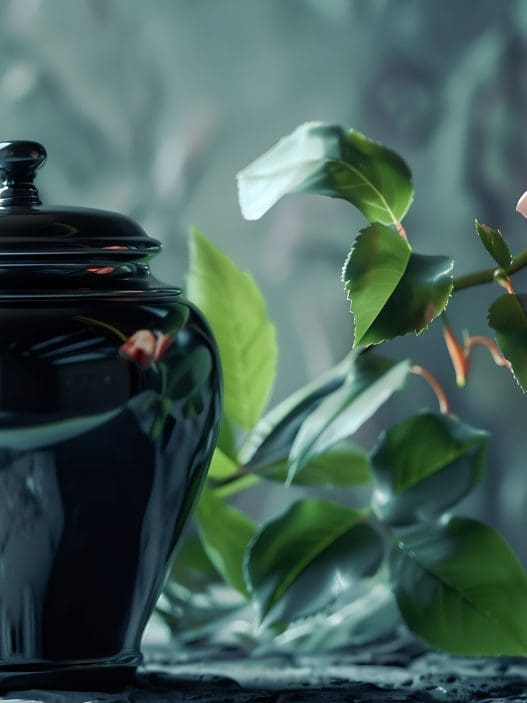 funeral urn and flower