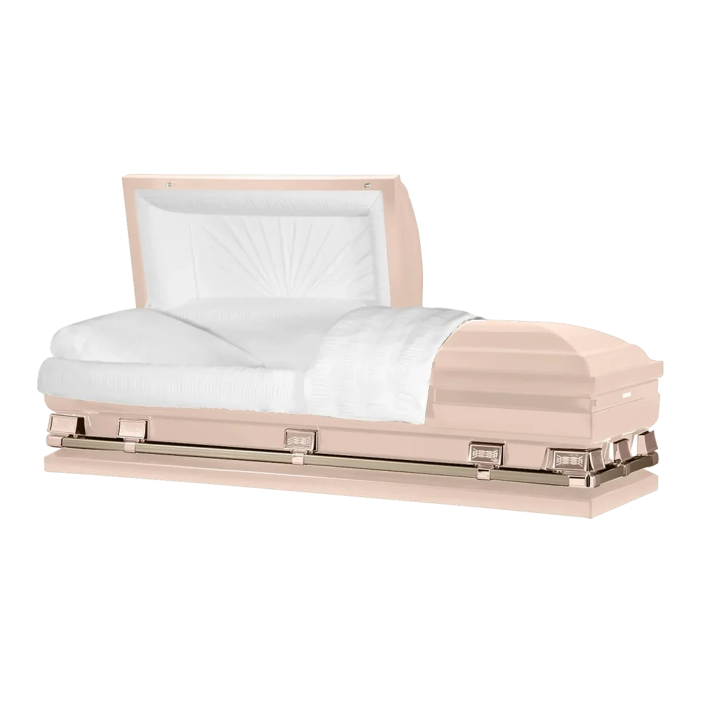 pink and rose goild funeral coffin