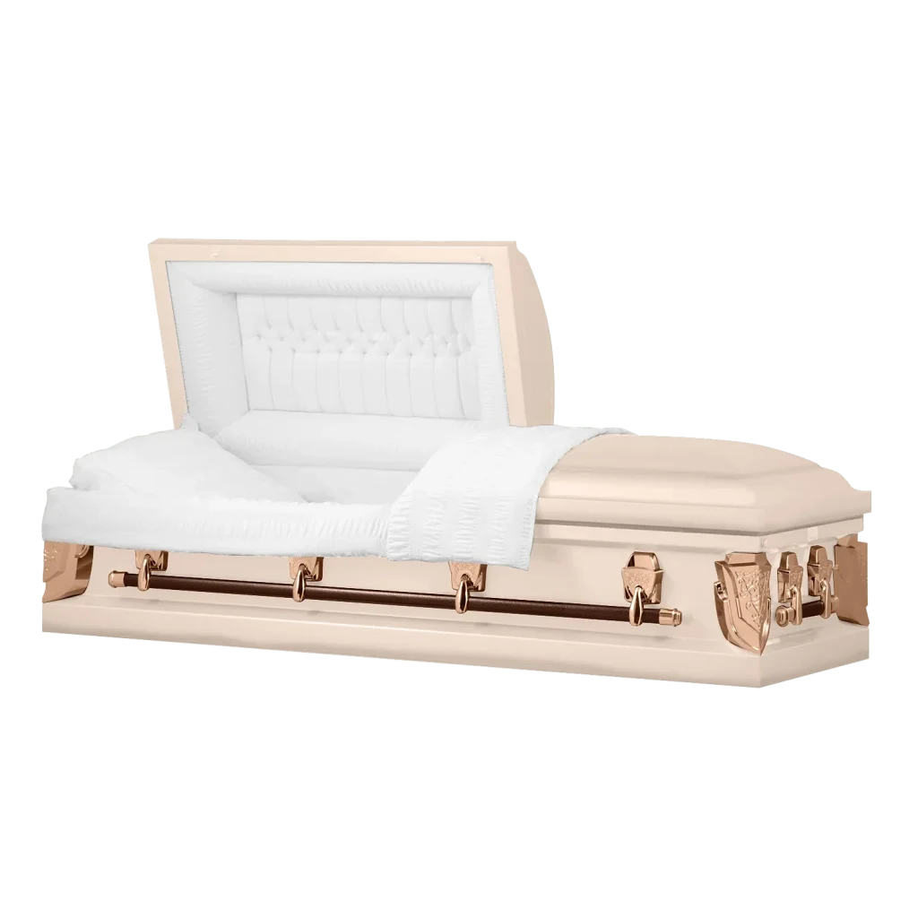 pink and white funeral coffin