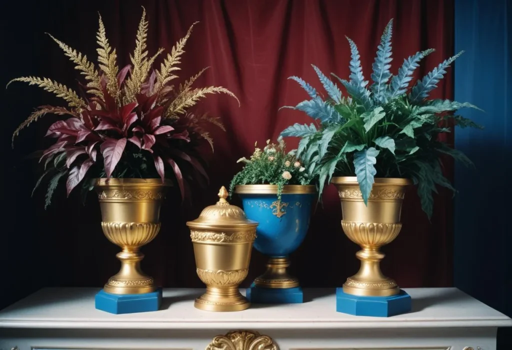 potted plants next to urn