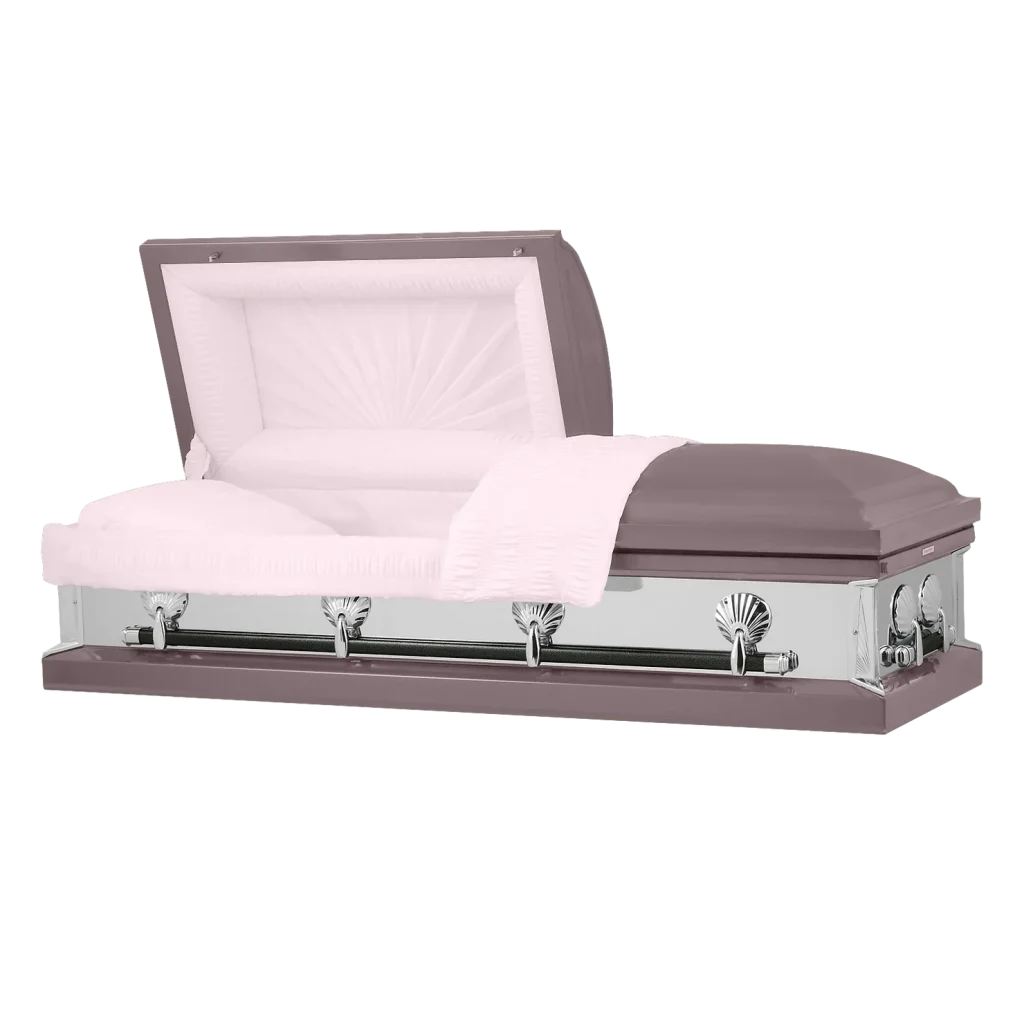 pink and silver funeral coffin