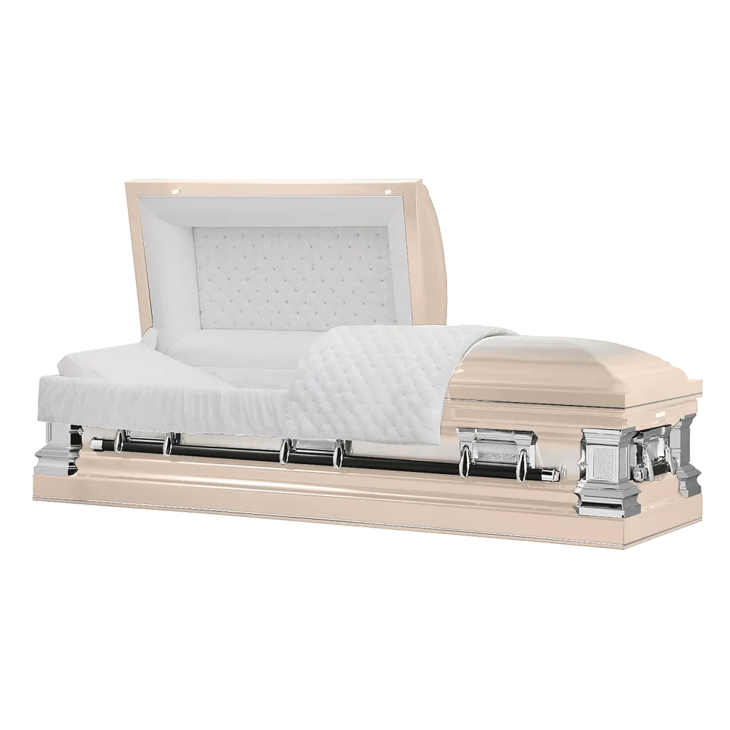 pink and silver funeral coffin
