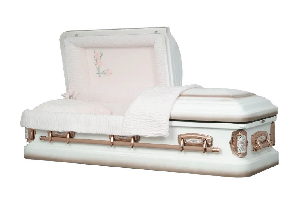 rose printed funeral coffin