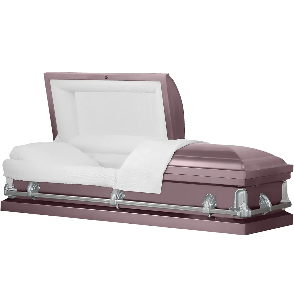 Metallic pink funeral coffin