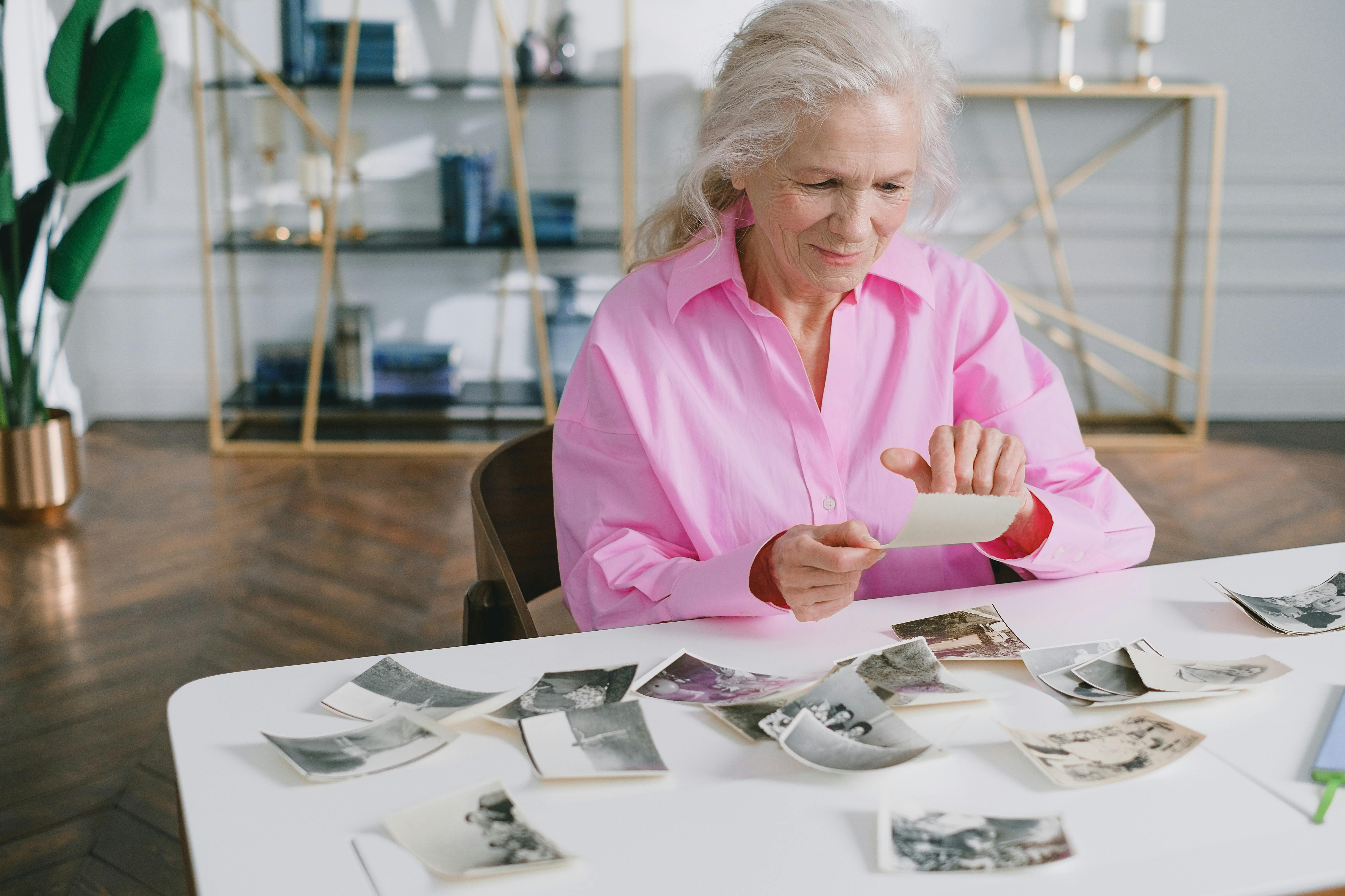 woman creating a memory table at a funeral