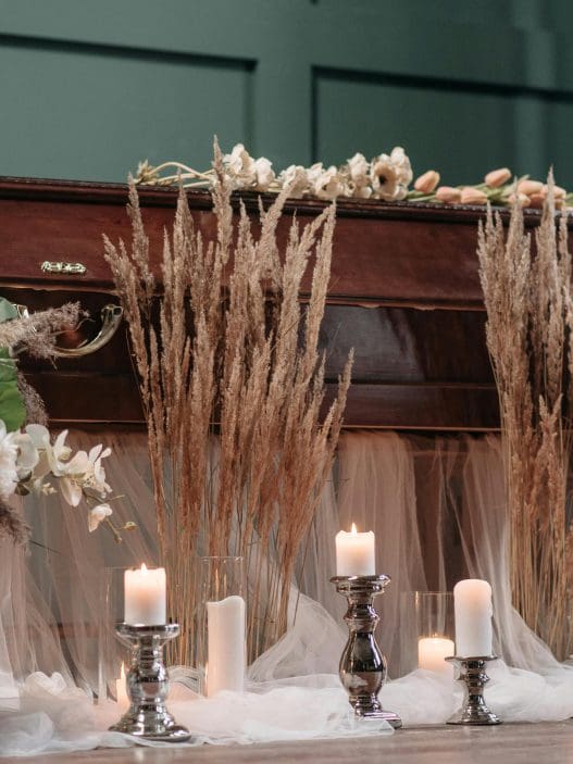 funeral casket with flowers