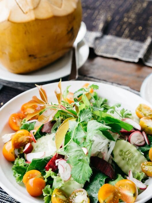vegetable salad on white plate
