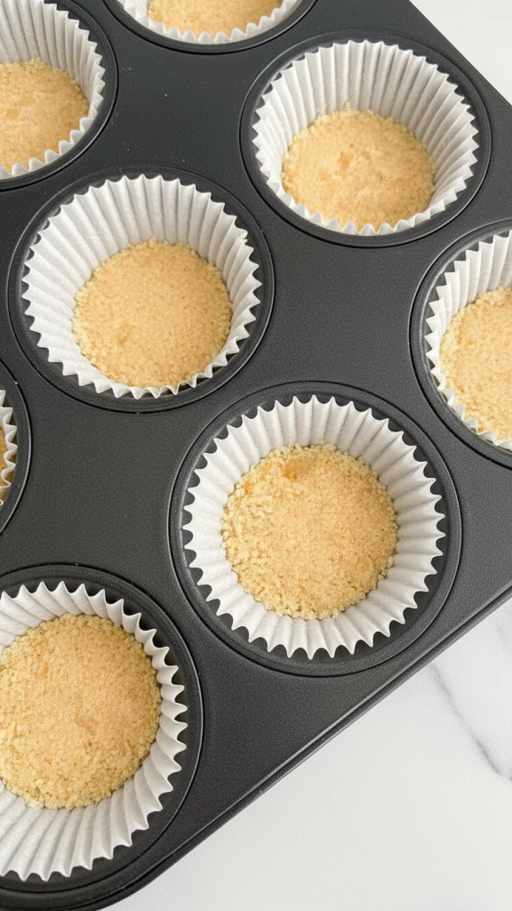 shortcake mixture scooped into baking tin liners
