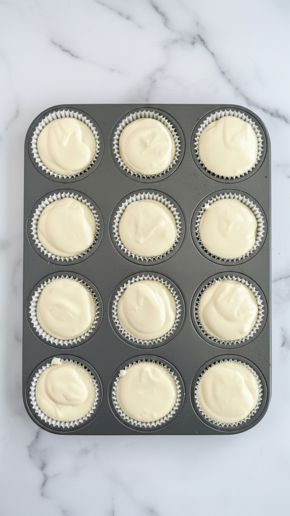 wet ingredients added on top of shortcake crust for mini cheesecake bites