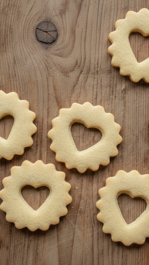 valentine's linzer cookies dough with heart shape cut out