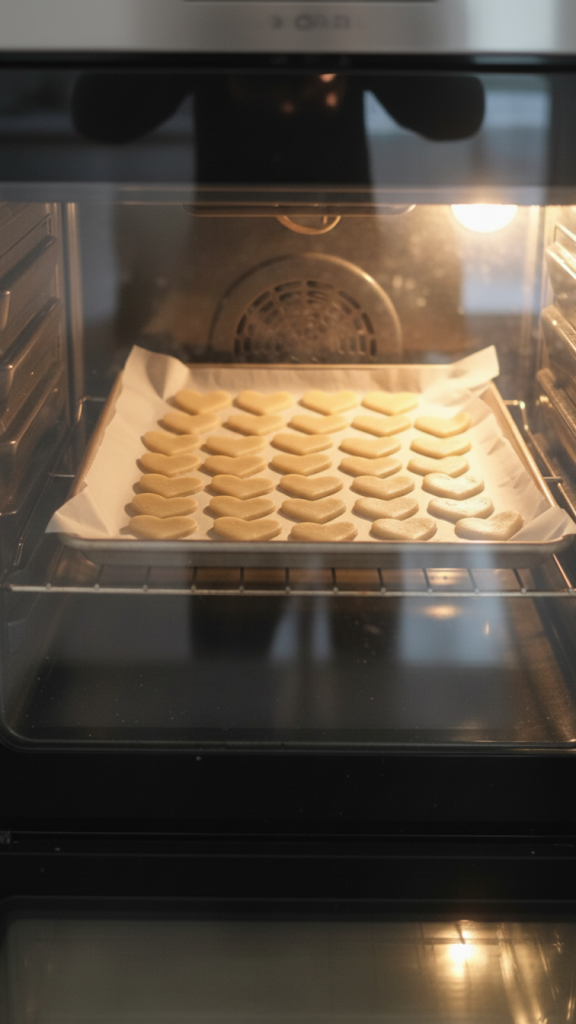 heart shaped cookies in the oven