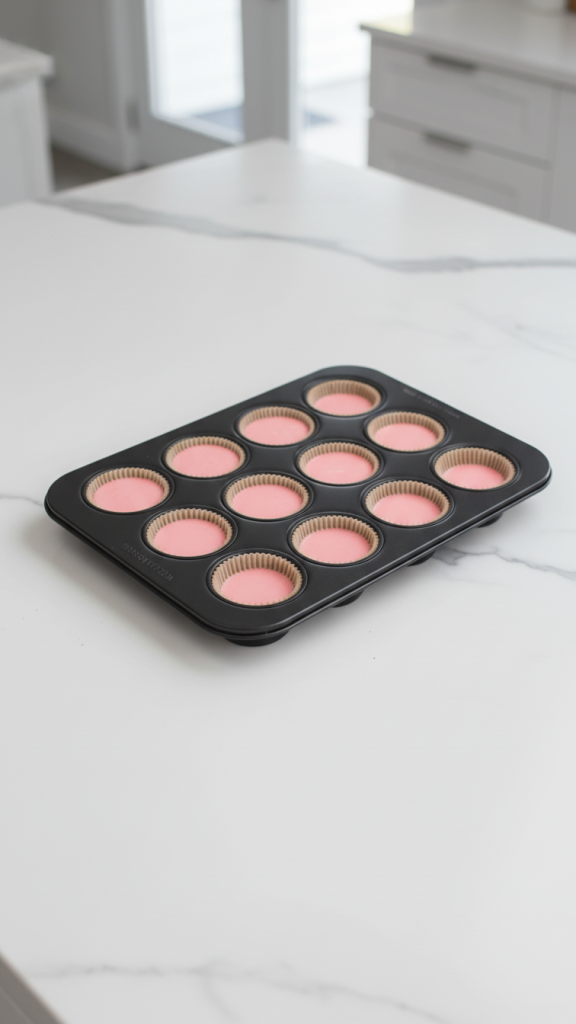 pink Cupid Arrow Cupcakes mixture in baking tray 