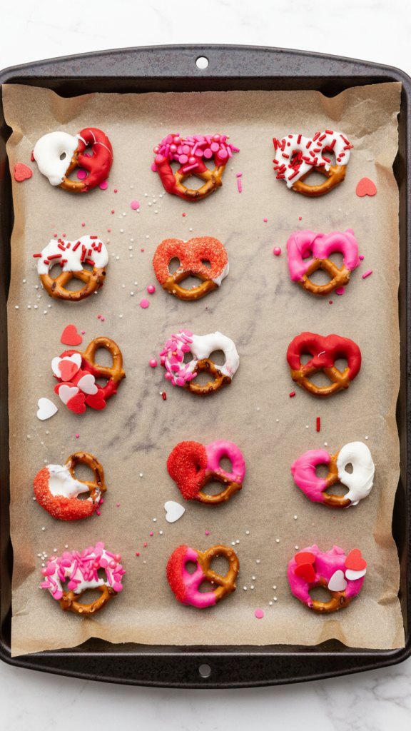 Pretzels lined up on parchment paper