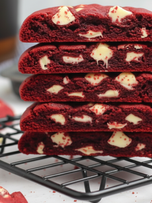 red velvet cookies on wire tray