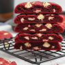 red velvet cookies on wire tray