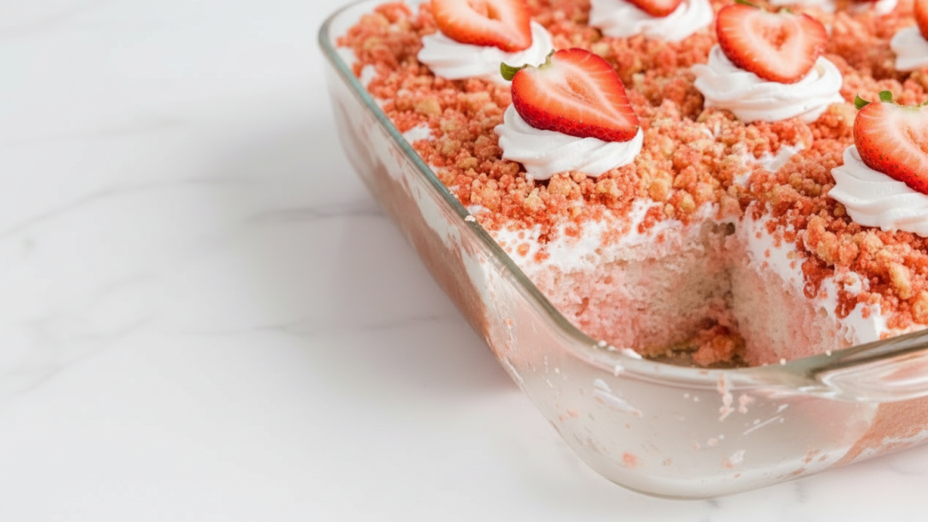 strawberry crunch poke cake
