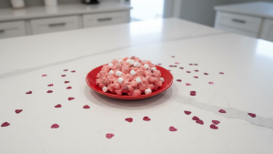 strawberry fluff salad on kitchen island