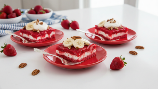 strawberry jello on red plates