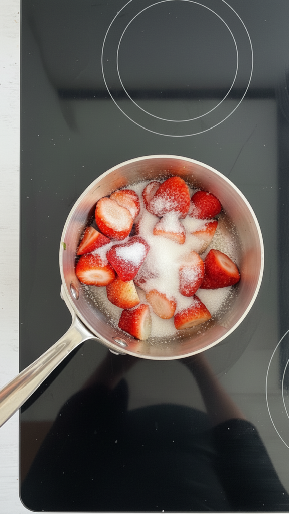 strawberries and sugar on the hob