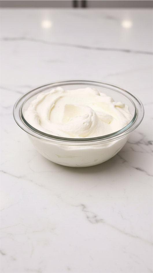 whipped cream in glass bowl