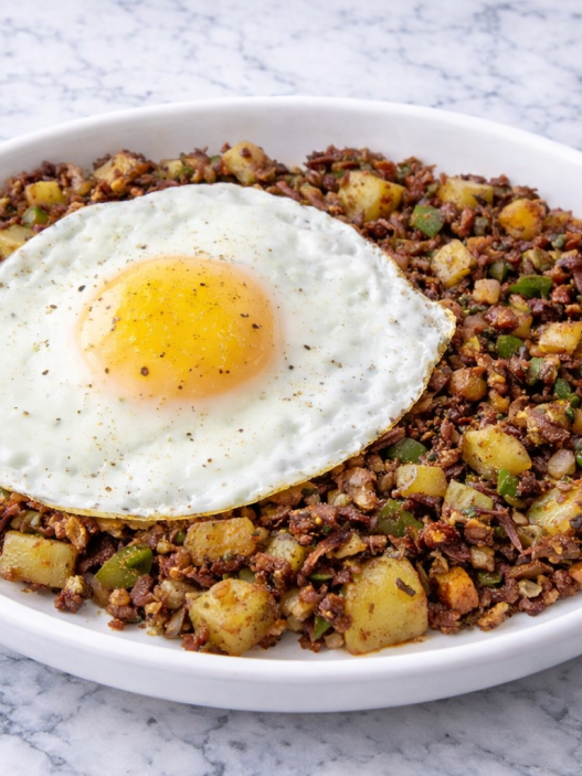 This is an easy Corned Beef Hash with Fried Eggs recipe that is perfect for using up leftovers after a corned beef dinner the night before