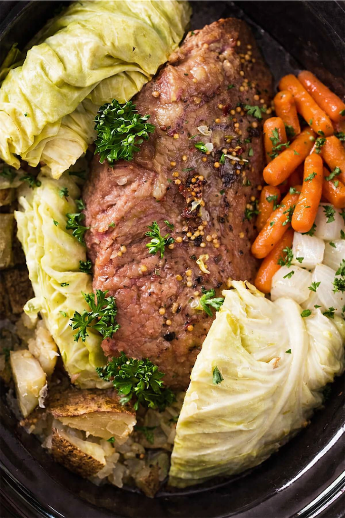 Crock Pot Corned Beef Veg and Beer in crockpot