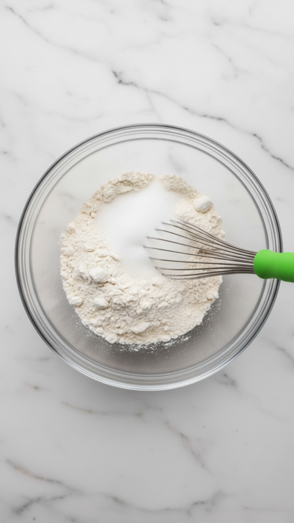 dry pancake mix in glass bowl