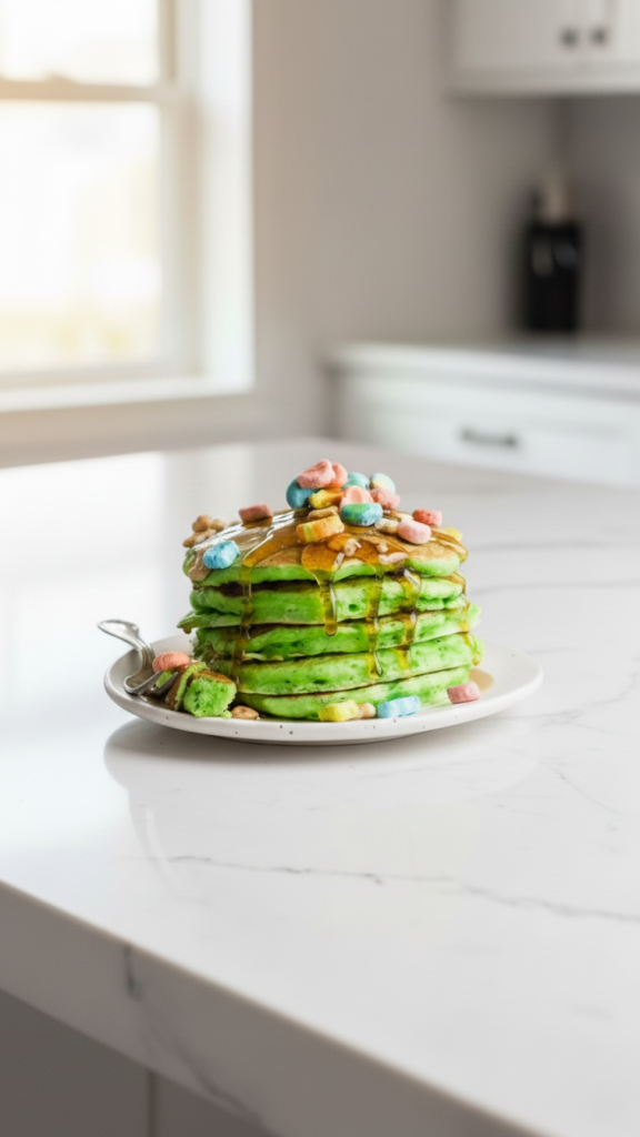 Leprechaun Pancake Bites on a white plate