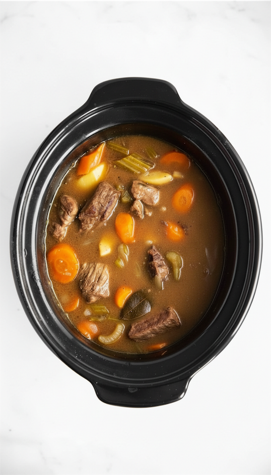 Irish Beef Stew in a Crockpot cooking