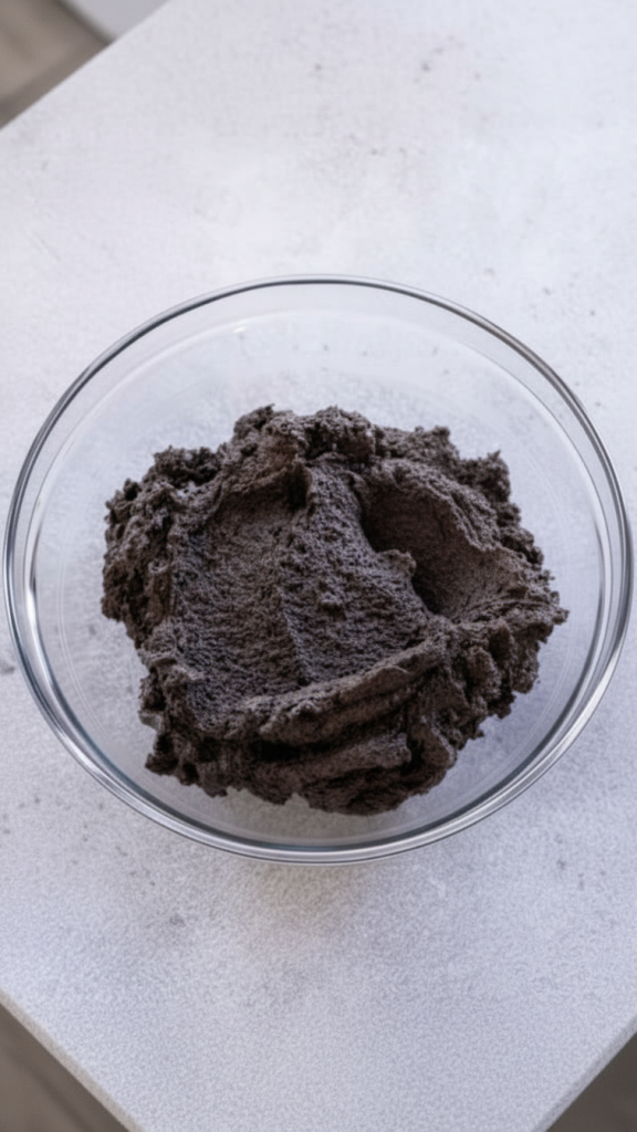 oreo batter mixed in a glass bowl