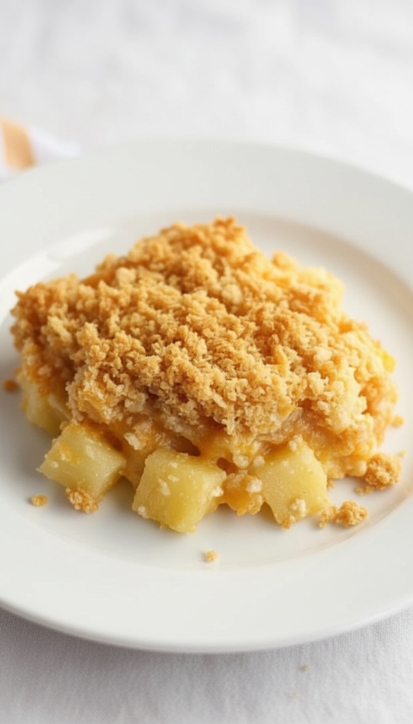 Cheese & Pineapple Casserole on white plate