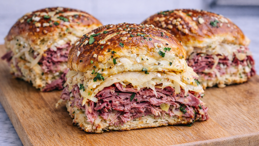 Reuben Pretzel Roll Sliders