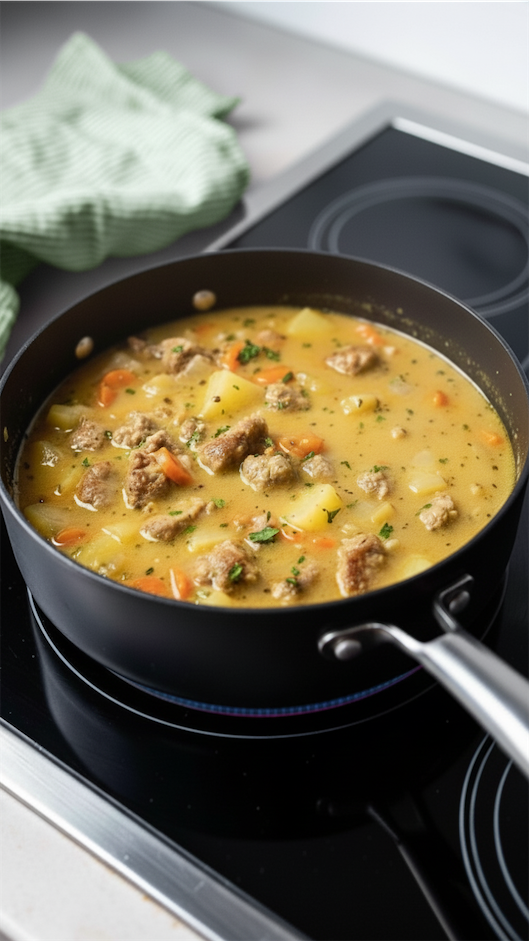 Dairy-Free Sausage and Potato Soup on stove