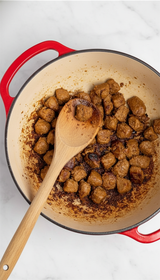 beef being seared for Irish Beef Stew