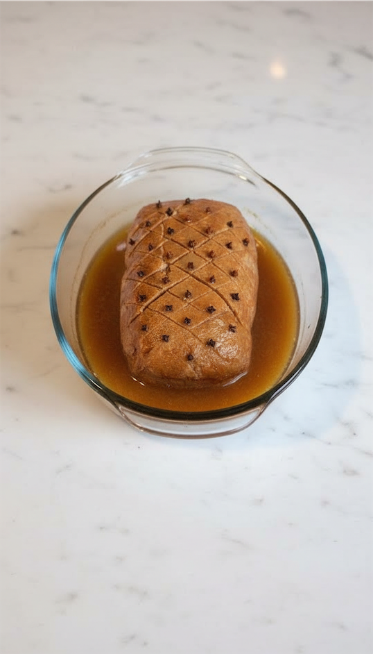 Seitan Vegan Ham in glass dish