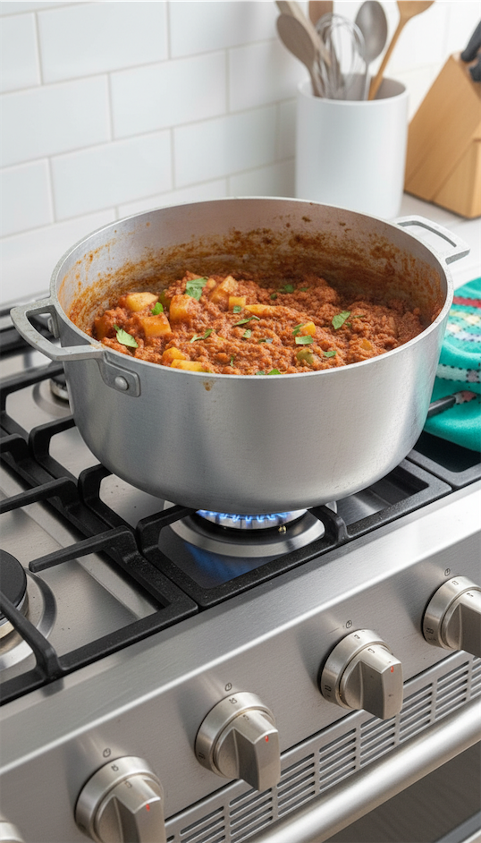 Puerto Rican Corned Beef Hash on stove