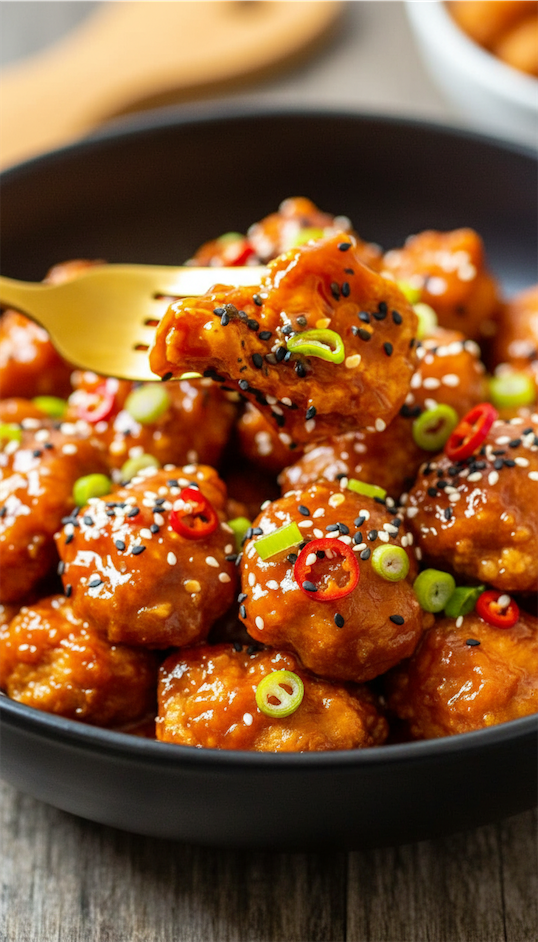 crispy Air Fryer Orange Chicken in a black bowl