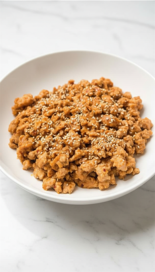 Paleo Orange Ground Chicken in a white bowl