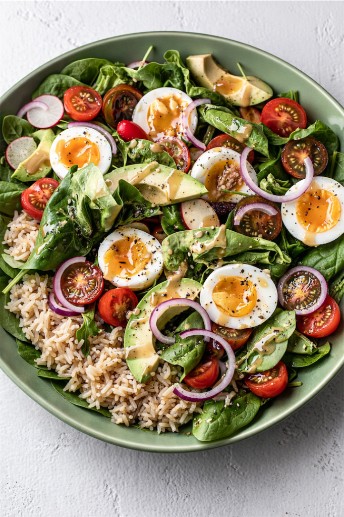 Warm Jammy Egg Avocado Salad Bowl