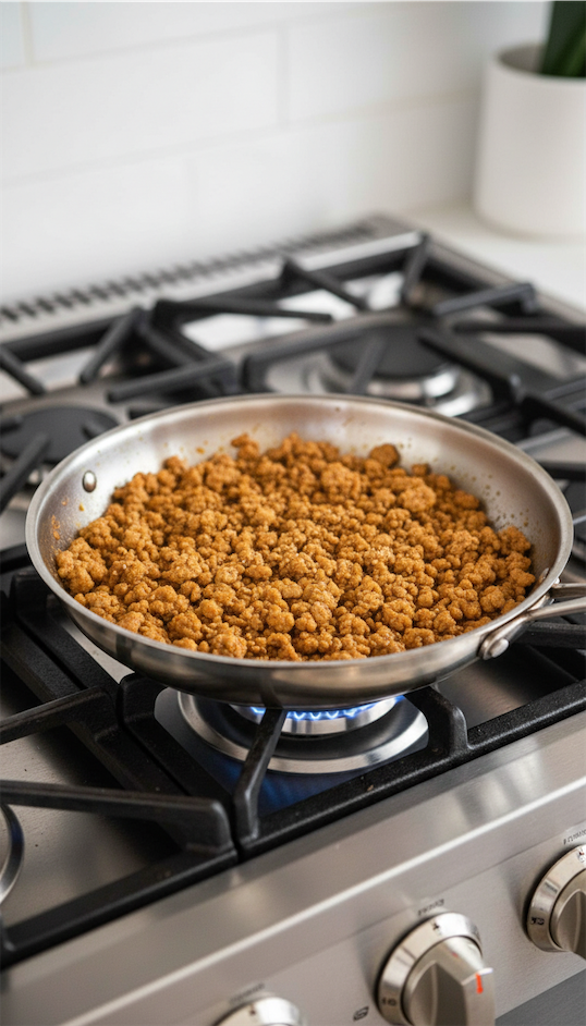Orange Juice Ground Chicken cooking on stove top
