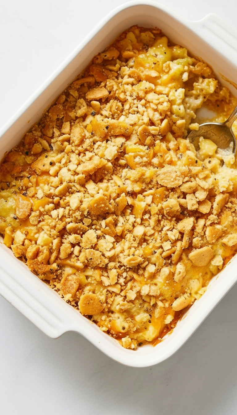 Pineapple Casserole with Cream of Chicken Soup and Ritz Topping - Trusted Memorial Planners