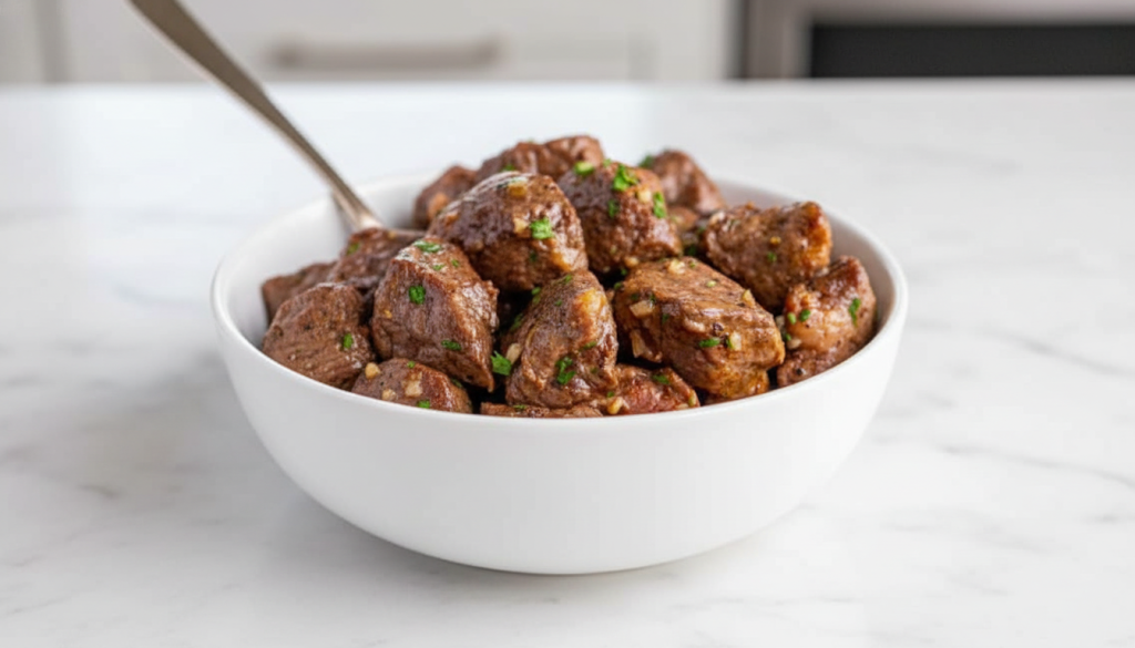 Air Fryer Steak Bites Tossed In Garlic Butter