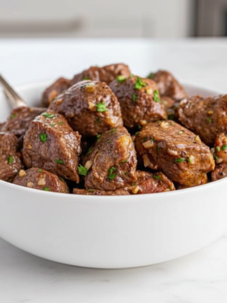 Air Fryer Steak Bites Tossed In Garlic Butter