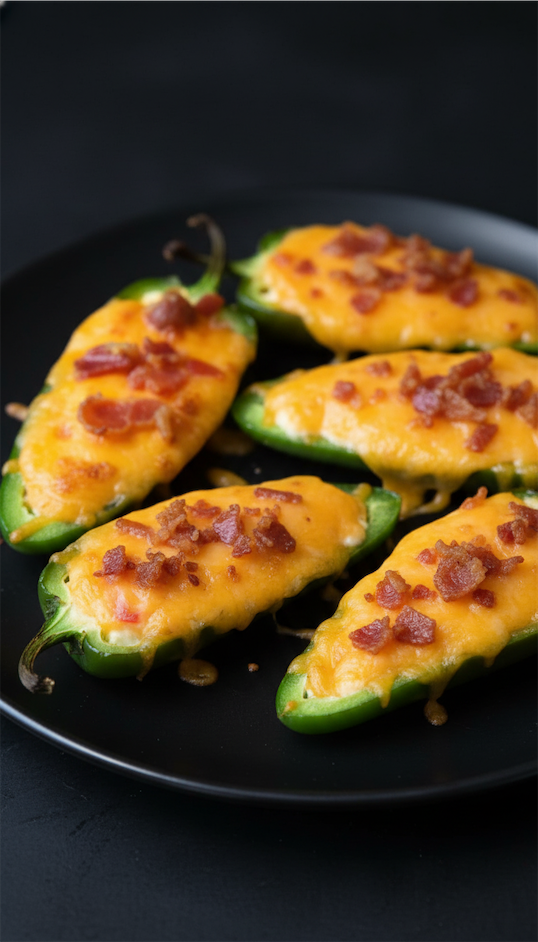 Pimento Cheese Jalapeño Poppers on black plate