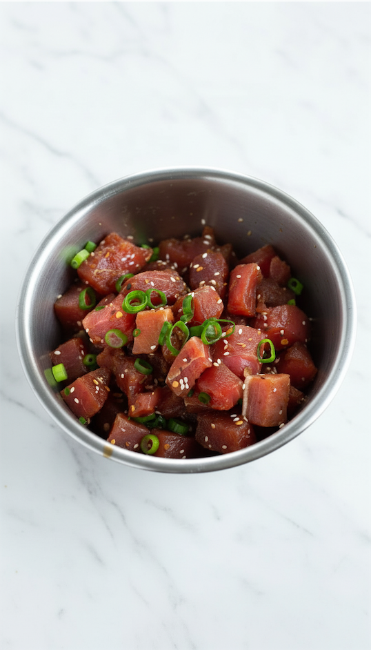 spicy tuna ahi being prepared 