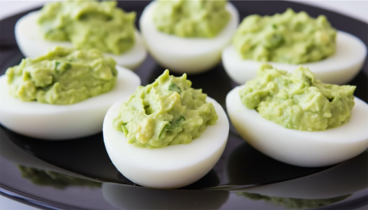 avocado deviled eggs black plate