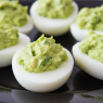 avocado deviled eggs black plate