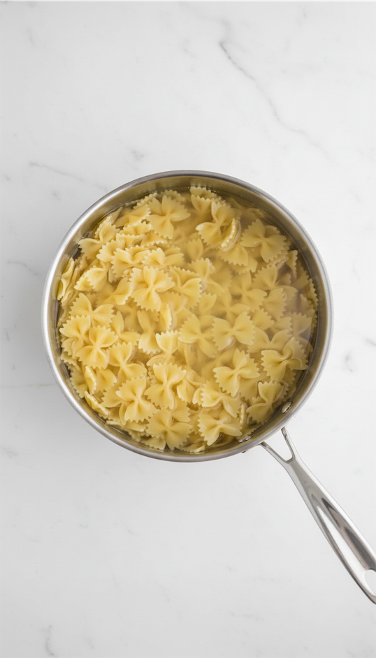 bow pasta in saucepan