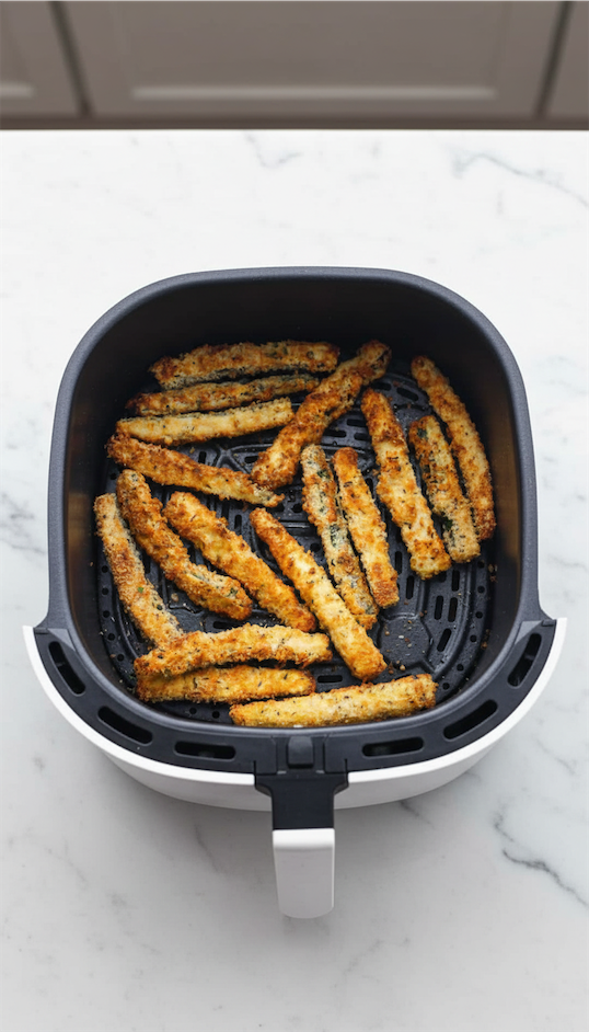 Gluten Free Air Fryer Zucchini Fries in basket 